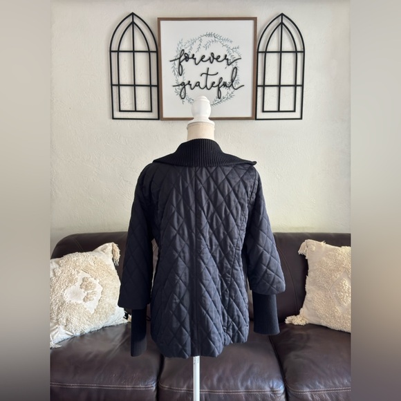 Eileen Fisher Black Quilted Puffer Jacket With A Ribbed Collar And Cuffs Size M - Picture 7 of 14